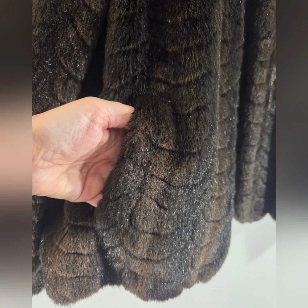 Vintage dark brown faux fur retro fancy elegant formal plush textured coat